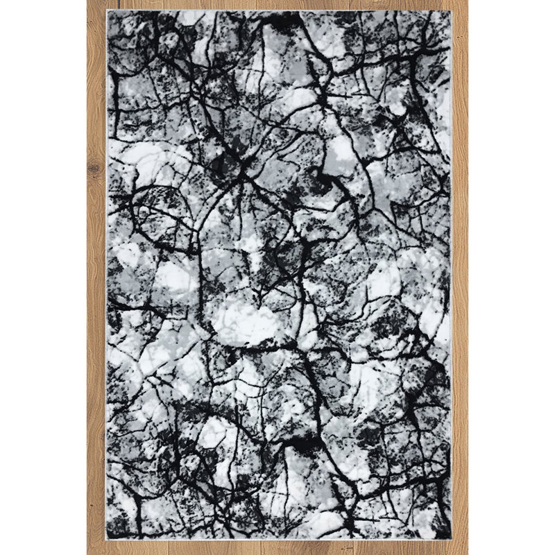 Tapis abstrait en jute tissé à la machine en noir / blanc, Rectangle 2 pi 7 po x 4 pi 11 po