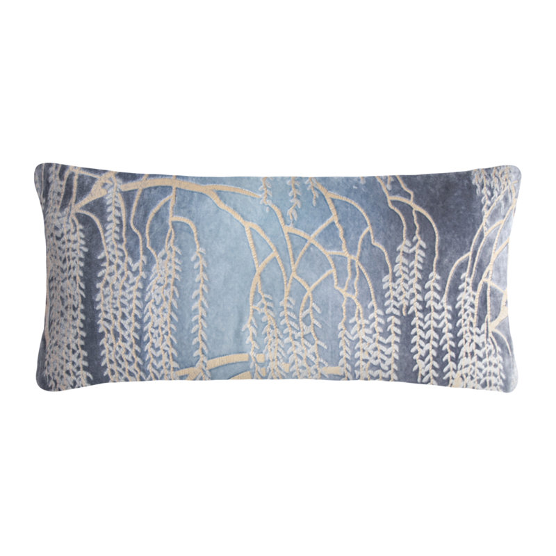 Willow Metallic Mini Rectangular Velvet Pillow Cover & Insert, Rectangle 7"H x 15"W, Dark Green/Gold