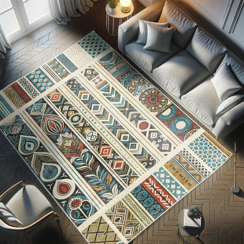 Petrol Blue and Ivory Bohemian Synthetic Area Rug 2'3" x 3'9"