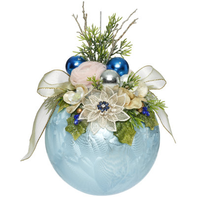 Floral Jeweled Ornament, Frosted, Light Blue - 8 Inches