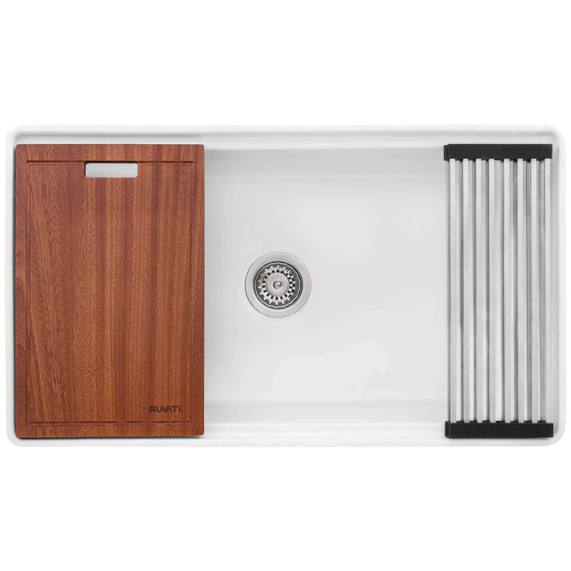 33'' L Double Bowl Fireclay Kitchen Sink, Emerald Green