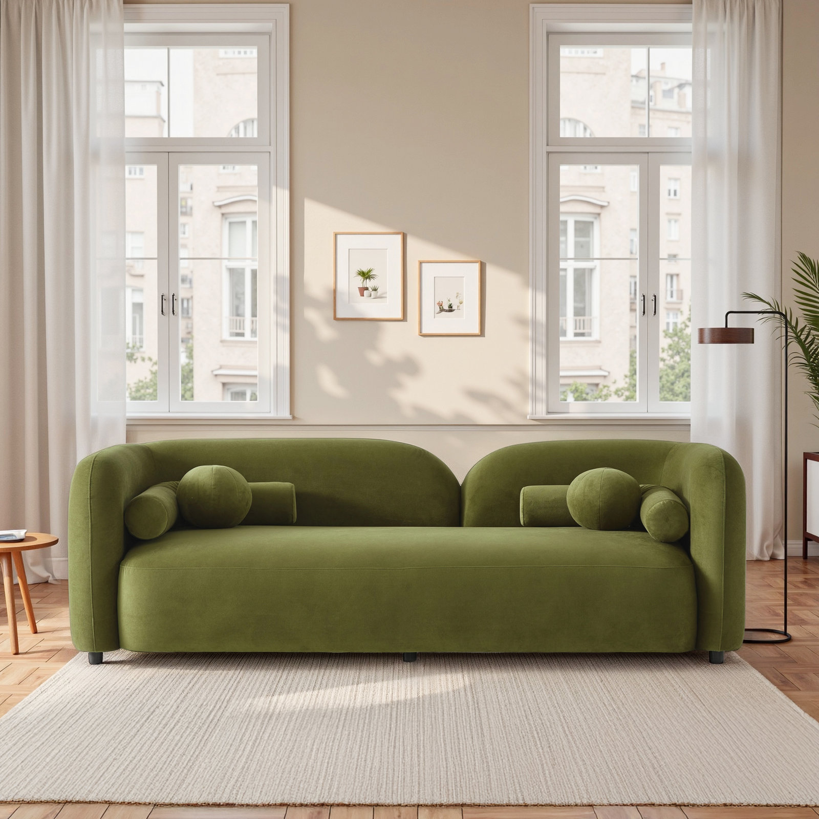 Katrien 93'' Upholstered Sofa, Olive Green Velvet