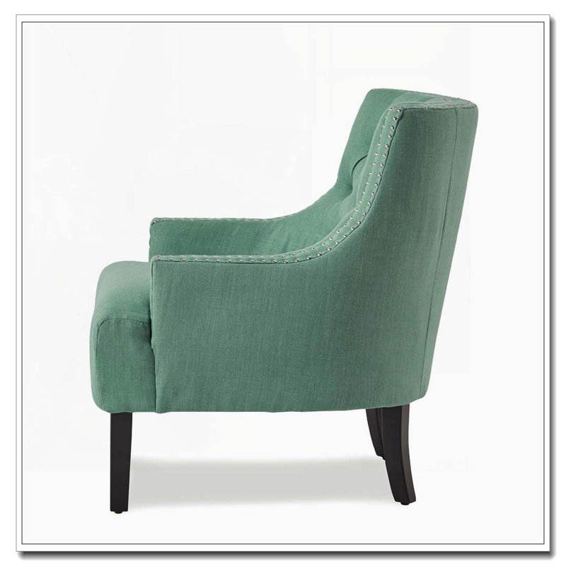 Chaise d'appoint capitonnée à boutons avec pieds noirs, Bleu sarcelle