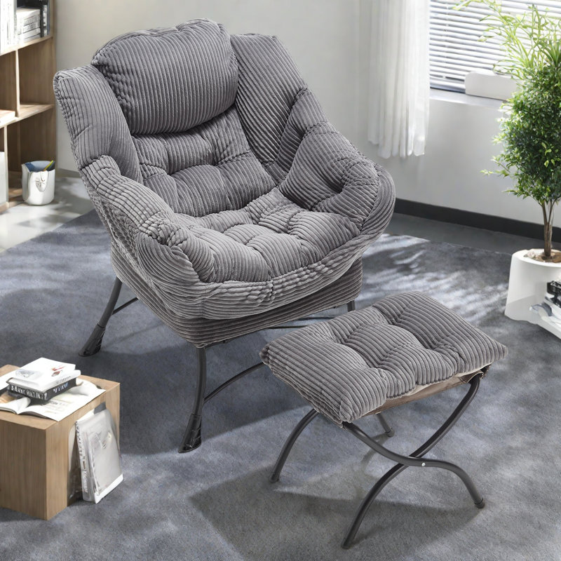 Fauteuil Lazy avec repose-pieds, fauteuil d'appoint moderne, Gris