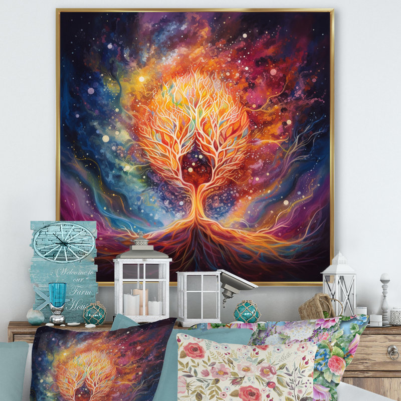 L'énergie d'un arbre rayonnant mystique sur toile, H 24 po x l 24 po, Cadre photo blanc