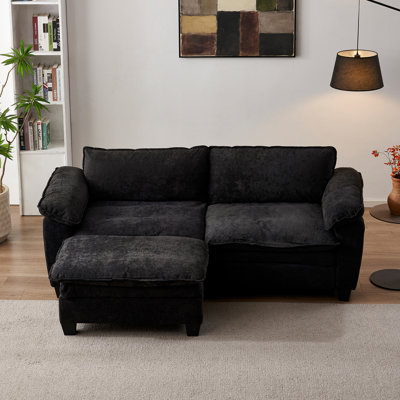 Grand canapé luxueux avec repose-pieds, revêtement en chenille douce pour un confort ultime et siège de salon élégant.