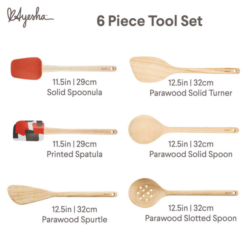 Ayesha Curry 6-Piece Light Wood and Silicone Cooking Utensil Set