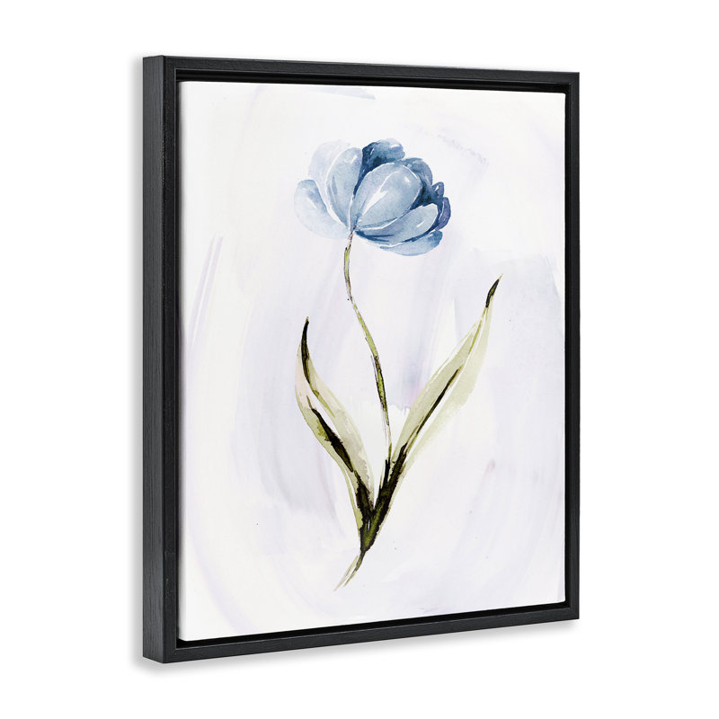 Fleur bleue à pétales, Cadre flottant noir de jais, H 21 po x l 17 po
