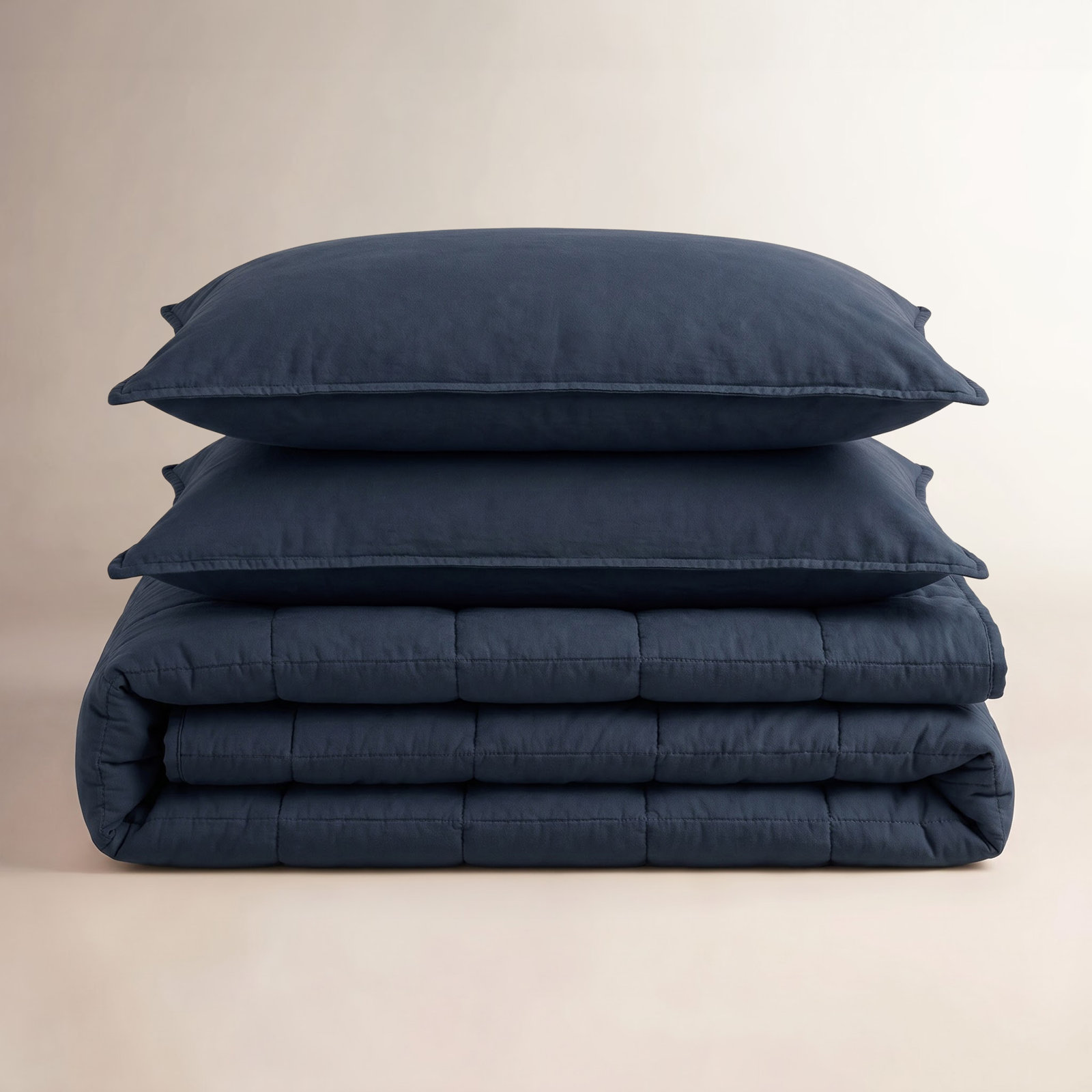 Cotton Canvas Stonewashed Coverlet Set, Denim, Queen Coverlet + 2 Standard Shams
