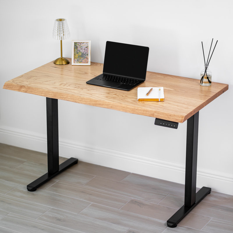 Bureau debout Live Edge avec cadre réglable en chêne blanc massif et double moteur, H 28,5 po x l 60 po x P 27 po, Black