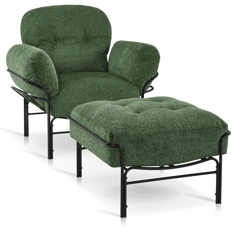 Fauteuil d'appoint avec repose-pieds Bunya, Chenille verte