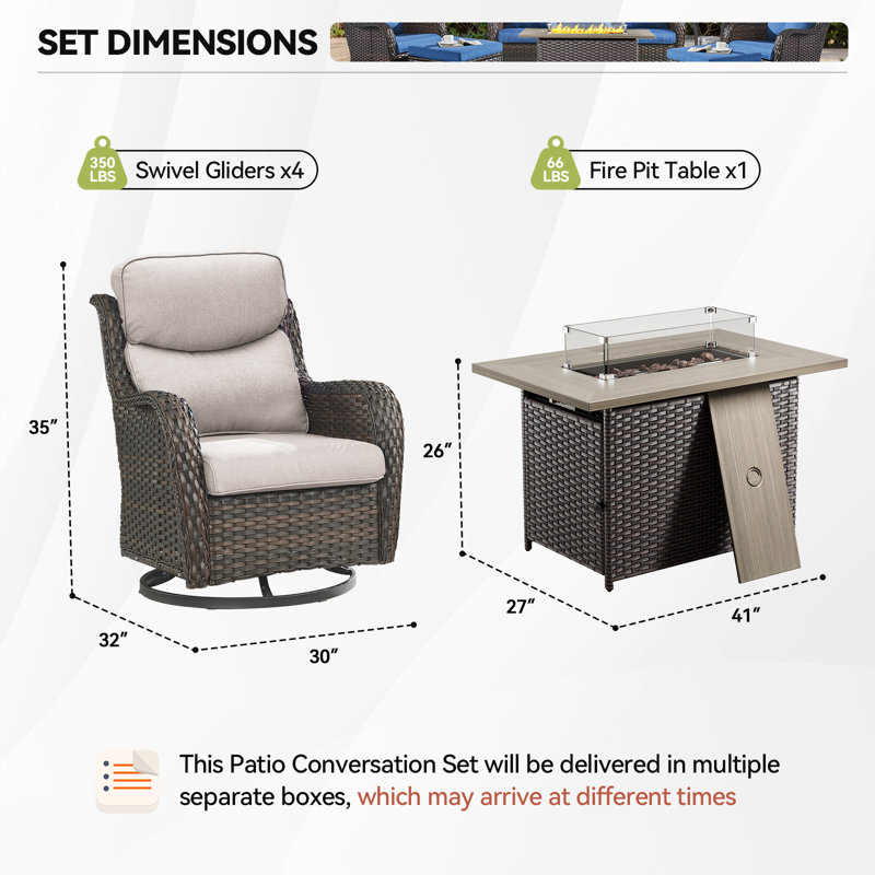 Ensemble de conversation avec table de foyer et coussins 5 pièces Smile, Brun, Gris