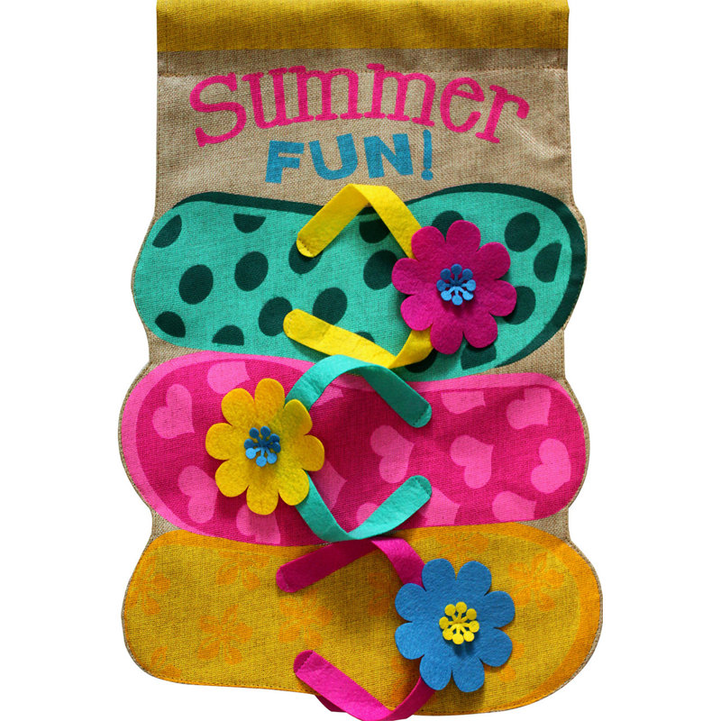 Summer Fun Flip Flops Burlap House Flag
