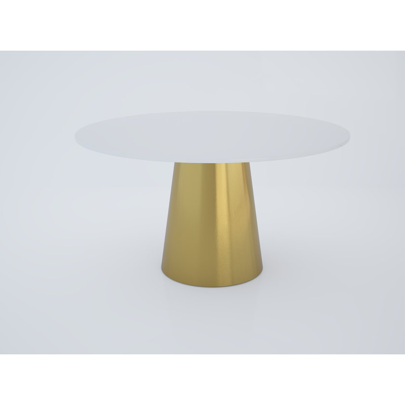 Kimbrell 54'' Round Marble Top Gold Base Dining Table, White