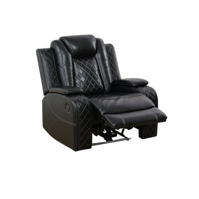 Power Recliner Chair with USB, LED Ambient Light, Storage Armrest – Black Breathable PU Leather