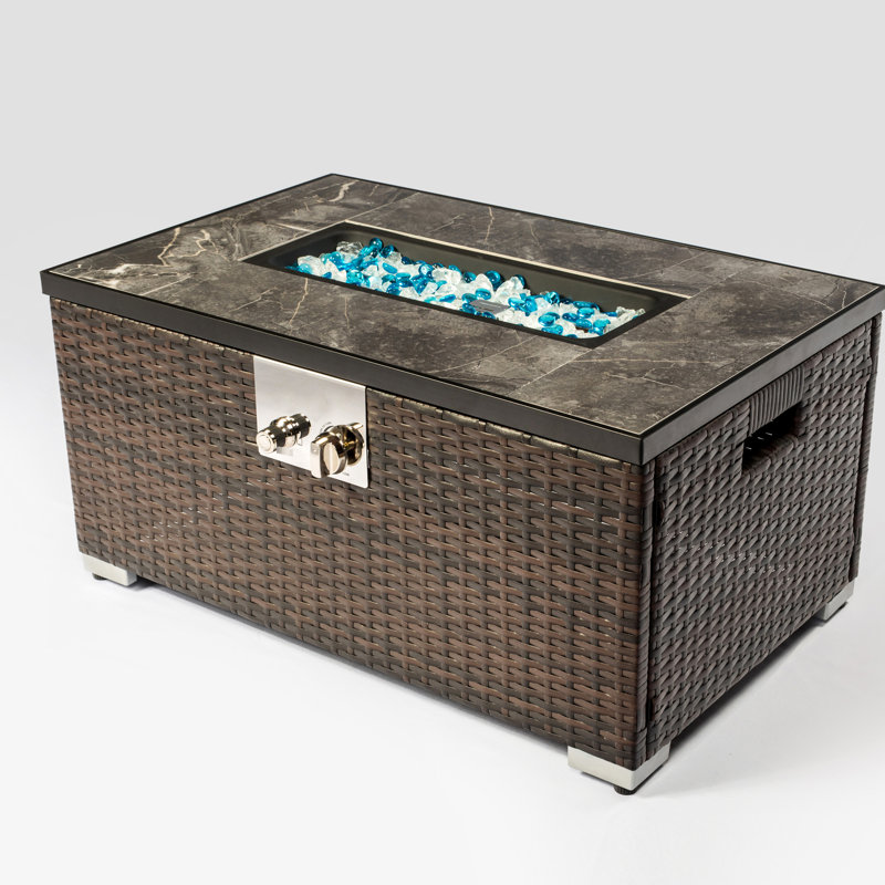 Table de foyer rectangulaire avec plateau en céramique et cadre au gaz au propane de 32 po et 46,34 lb
