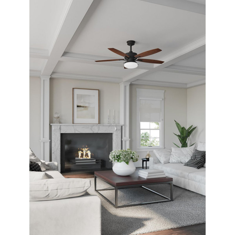 Billows 52'' Ceiling Fan with Light Kit, Black with Toasted Oak Blades
