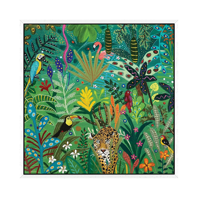 Here Comes The Jaguar by Magali Modoux - Gallery-Wrapped Canvas Giclée on Canvas, White Floater Framed