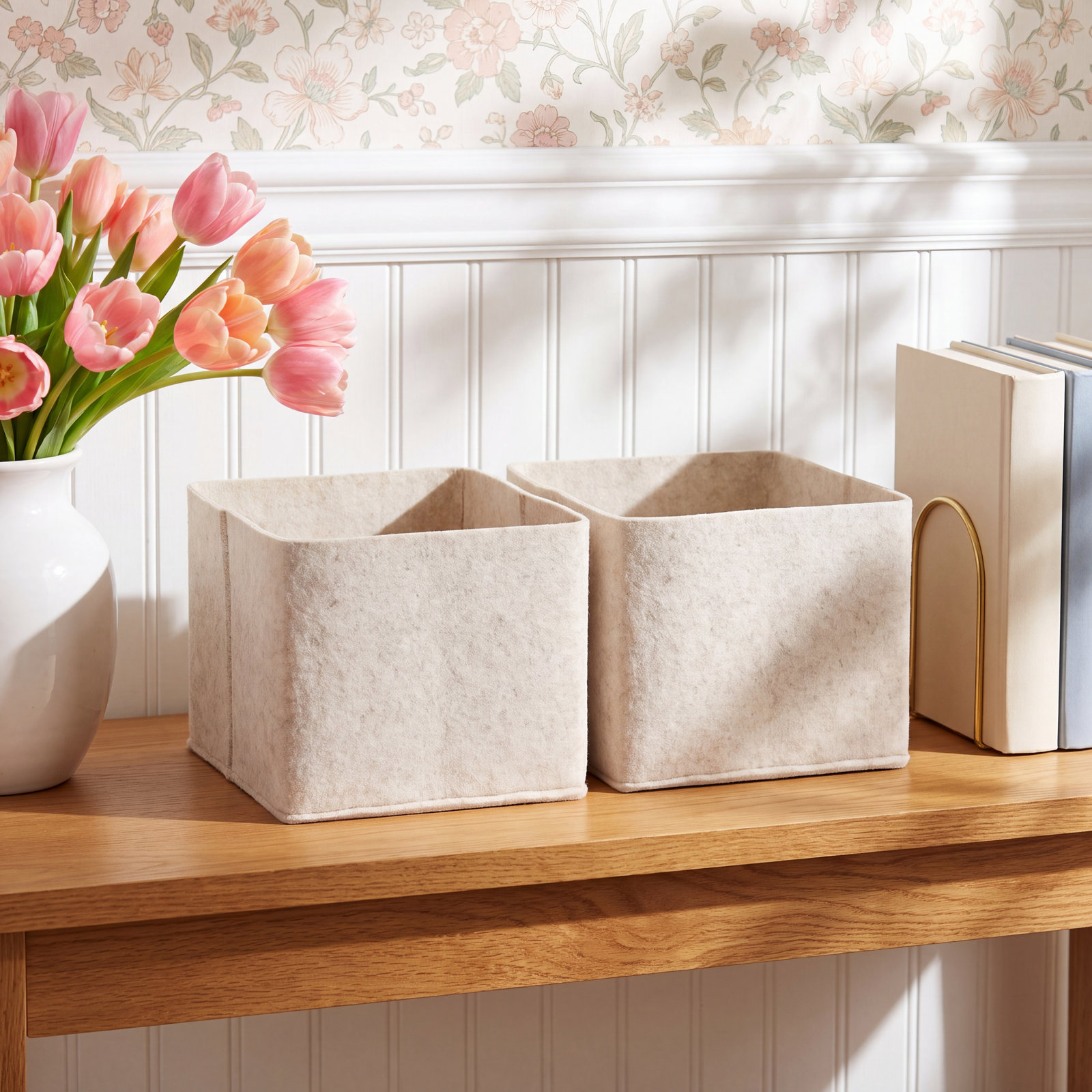 Flex Felt Wool Storage Bin, Beige
