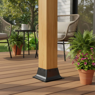 4X4 Post Base 4 Pack, Internal 3.6"X3.6" Powder Coated Steel Post Brackets With Screws For Deck, Porch, And Railing Support