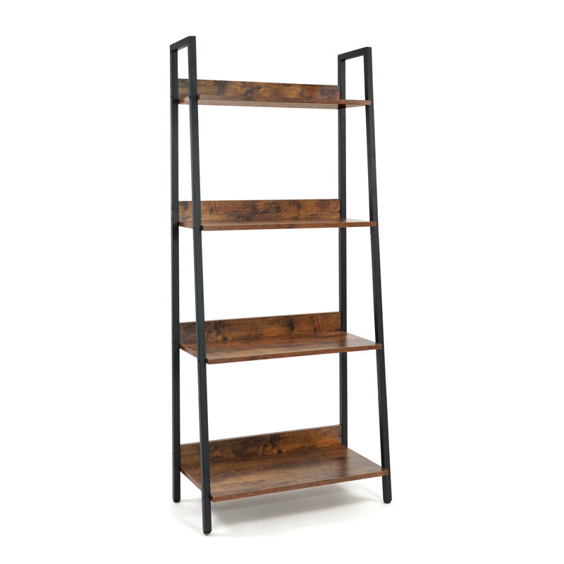 Étagère 4 niveaux, étagère de rangement pour bibliothèque, chêne rustique, Chêne rustique / noir mat