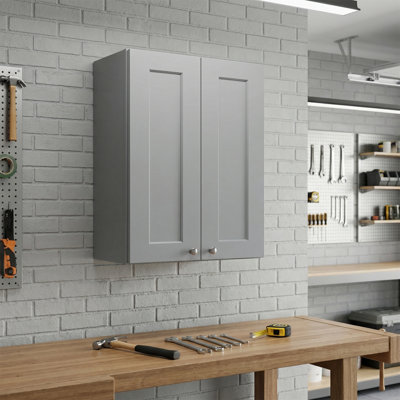 Gray Solid Wood Wall Cabinet, 24" Double Door with Soft-Close Hinges & Adjustable Shelves (Easy Assembly, 24"W x 12"D x 36"H)