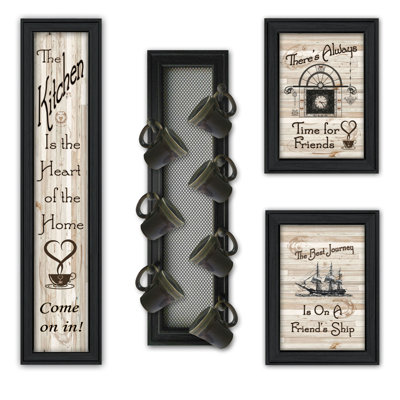 "Kitchen Collection VII" 4-Piece Vignette With 7-Peg Mug Rack By Millwork Engineering, Black Frame