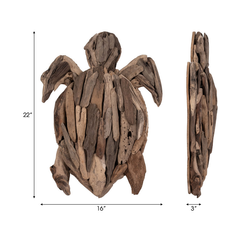 Bywood Driftwood Turtle Wall Figurine, 2" H x 22" W x 16" D