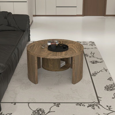 Round Nesting Coffee Table Set of 2 Modern Low Tables, 31.5" Big 18" Small Stacking Side Table with Wood Top, Minimalist Center Table for Living Room