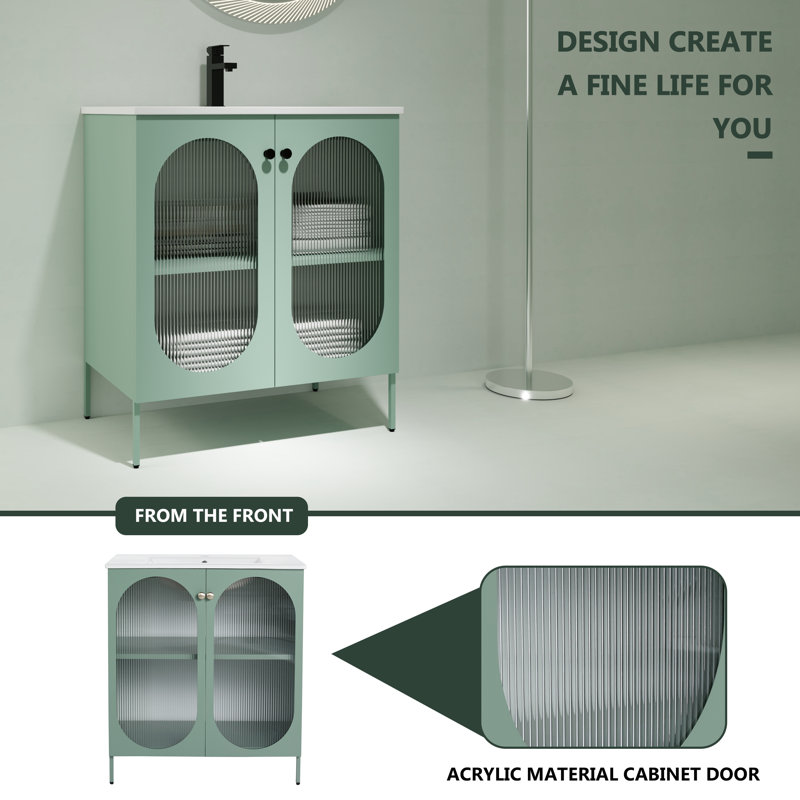 Meuble-lavabo avec lavabo en céramique Ebern Designs, Vert