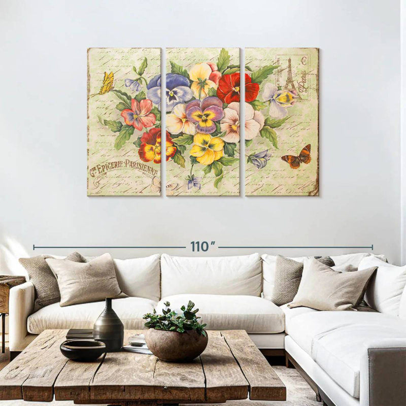 Harnek Pansies And Butterflies, 48" H x 74" W