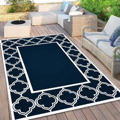Tapis d'extérieur, tapis de paille en plastique pliable et réversible bleu et blanc pour camping-car, terrasse, porche, pique-nique, plage, balcon
