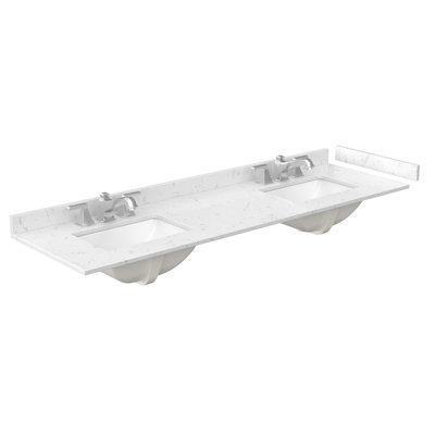 Avery 72 Inch Double Bathroom Vanity in White, Carrara Cultured Marble Countertop, Undermount Square Sinks (3-Hole), Matte Black Trim