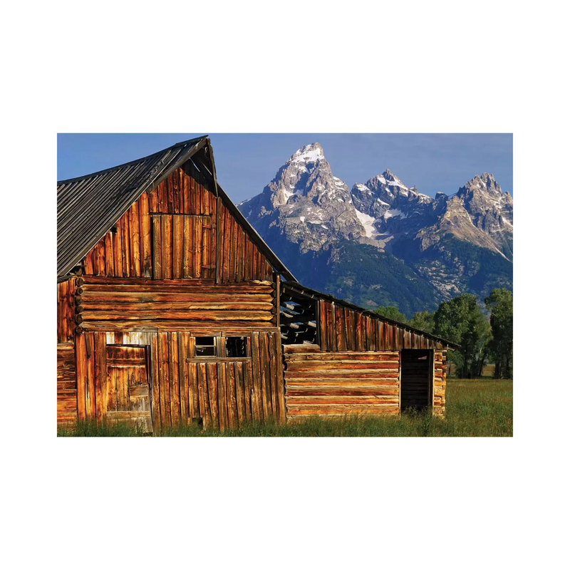 USA, Wyoming, Grand Teton National Park Barn Along Mormon Row And Grand Teton Mountains by Jaynes Gallery - Wrapped Canvas Print
