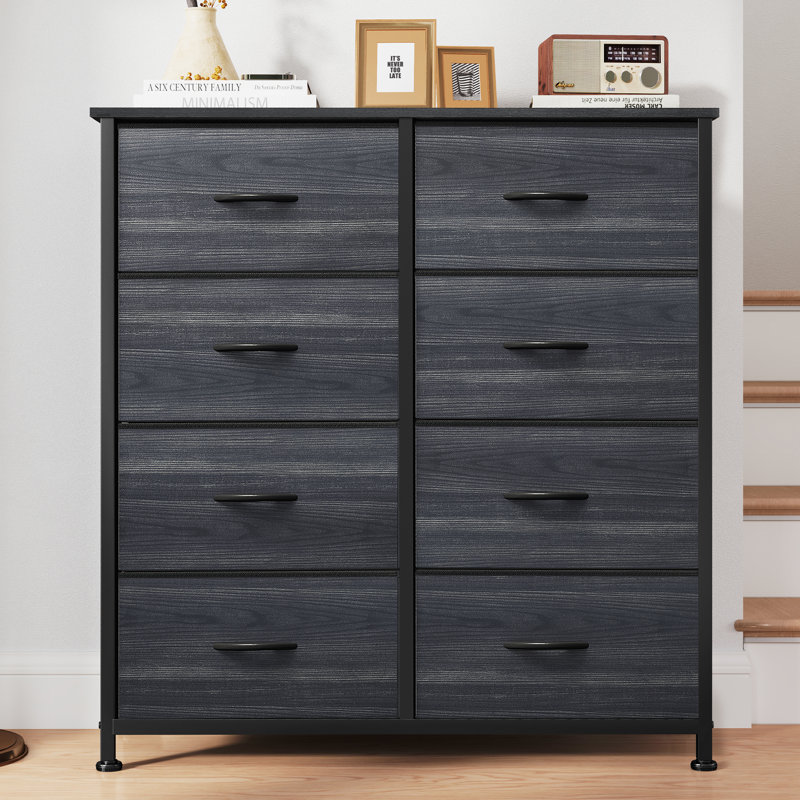 Commode double 8 tiroirs 8 tiroirs, Noir / gris