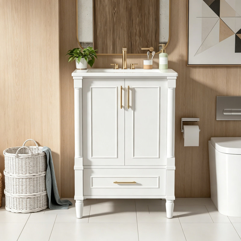 Meuble-lavabo moderne avec tiroir et dossier ouvert, Blanc