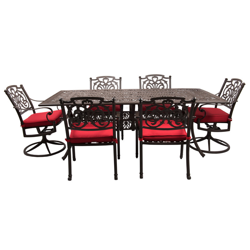 Ensemble repas 7 pièces avec coussins en fonte d’aluminium sunbrella Clarksville, Rouge