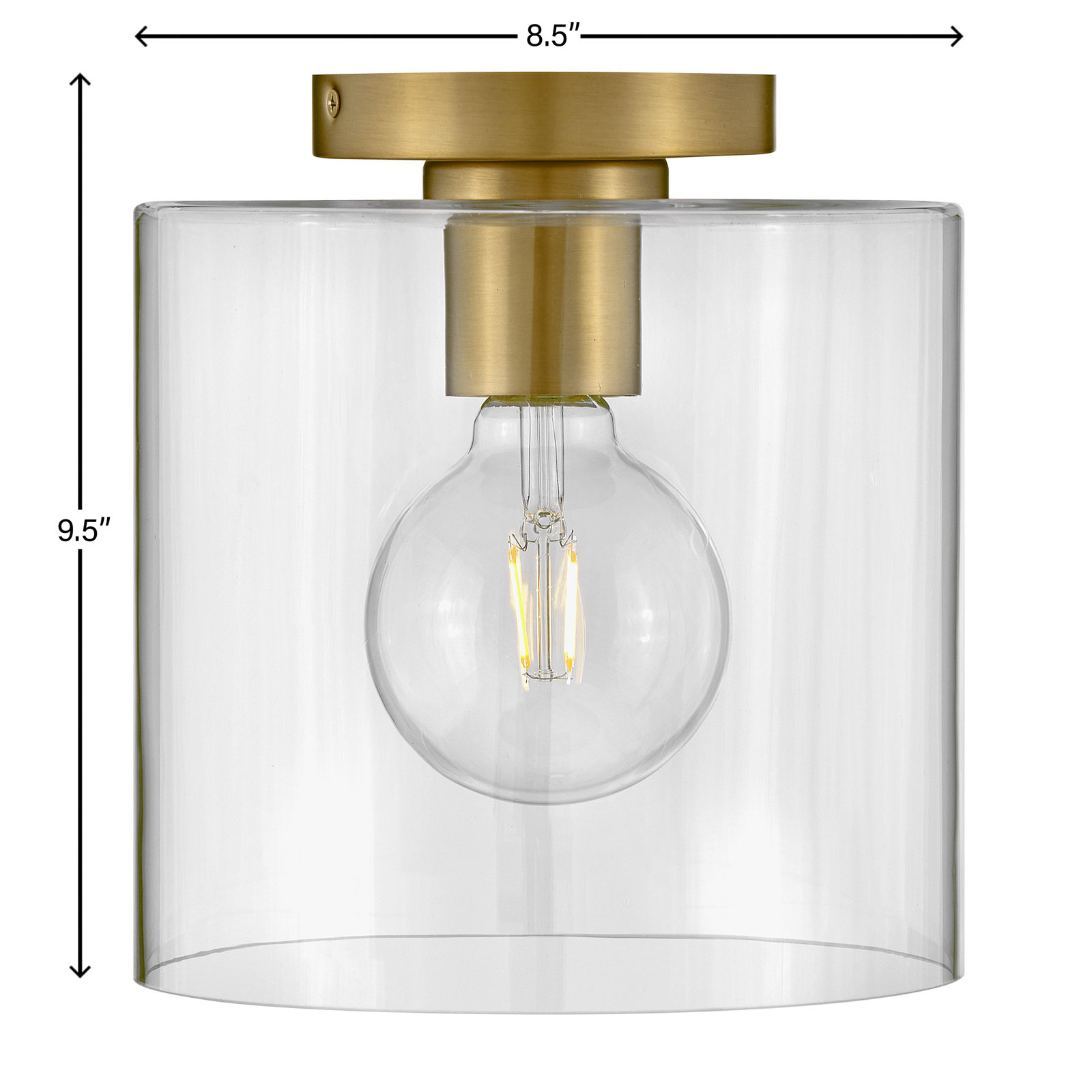 Lydia Single Light Glass Semi Flush Mount, Lacquered Brass