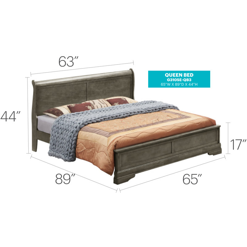 Louis Phillipe Standard Bed, Queen, Gray