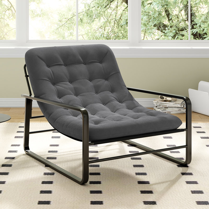Chaise d'appoint moderne avec structure en fer robuste, Gris, H 31,5 po x l 36,2 po x P 46,5 po