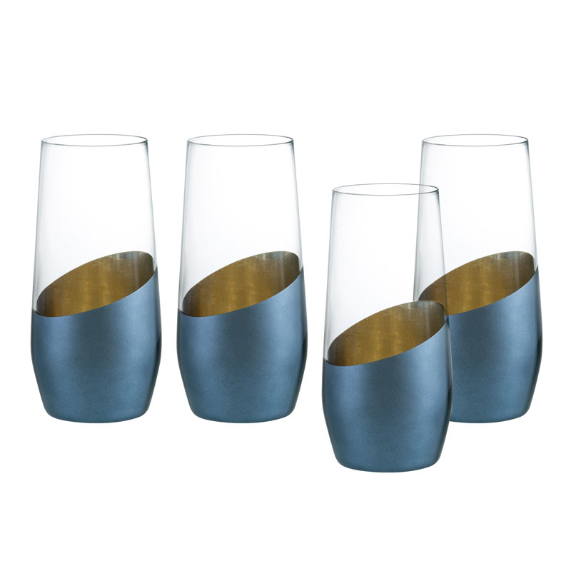 Blue Gold Champagne Flutes Drinking Wine Glasses