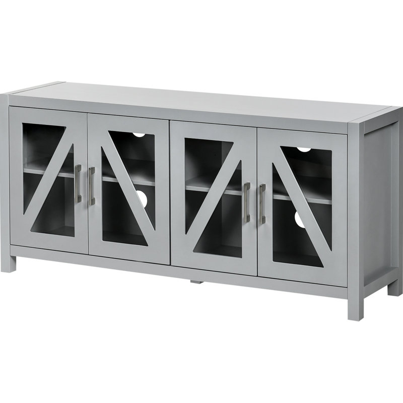 Meuble télé pour téléviseur de 58 po, gris avec 4 trous de câble, tablettes réglables et centre de divertissement multimédia, trous de télévision
