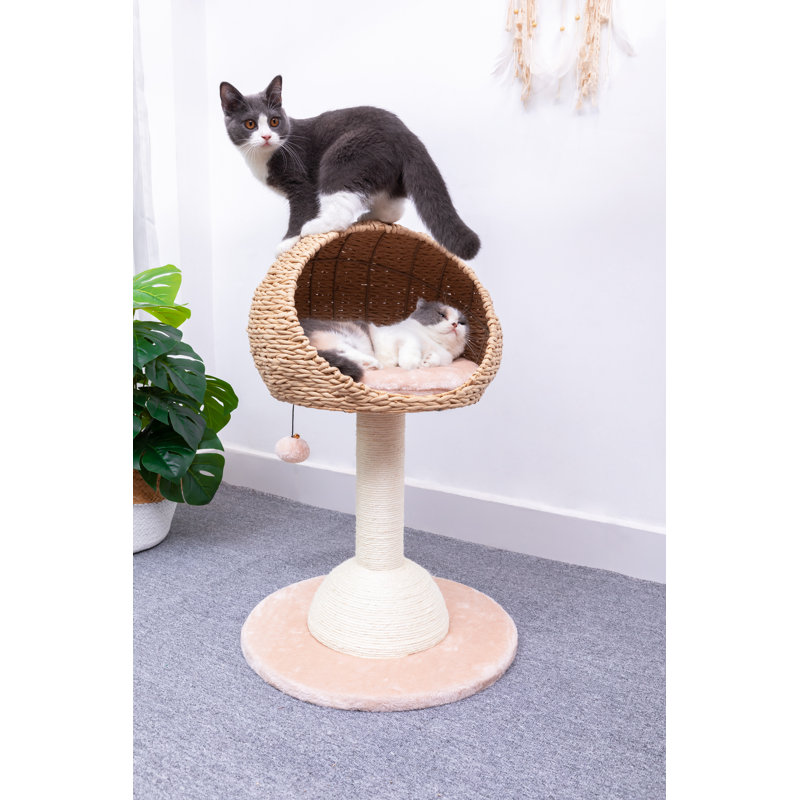 Beige Handwoven Sisal Cat Tree with Plush Perch