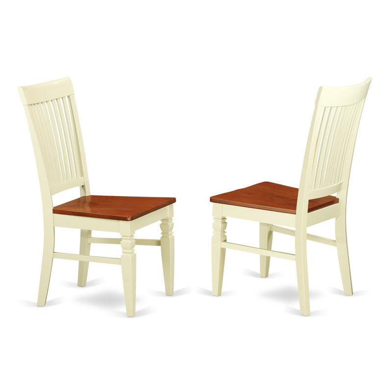 Weston Kitchen Dining Chairs - Slat Back Wood Seat Chairs, Set of 2, Buttermilk & Cherry, Buttermilk