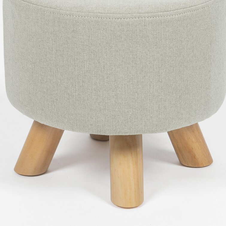 Round Ottoman Foot Rest Stool, Small Fabric Footstool with Non-Skid Wood Legs, Beige Corrigan Studio