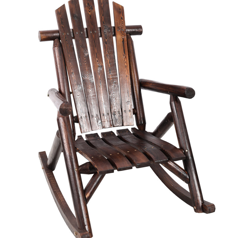 Fauteuil à bascule d'extérieur robuste en bois brun, éléments de confort ergonomiques, mouvement fluide, idéal pour foyer extérieur et intérieur, siège