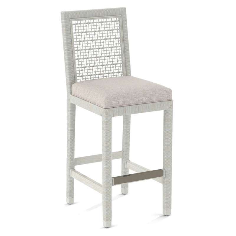Pine Isle Upholstered Stool, Bisque, White Textured Performance