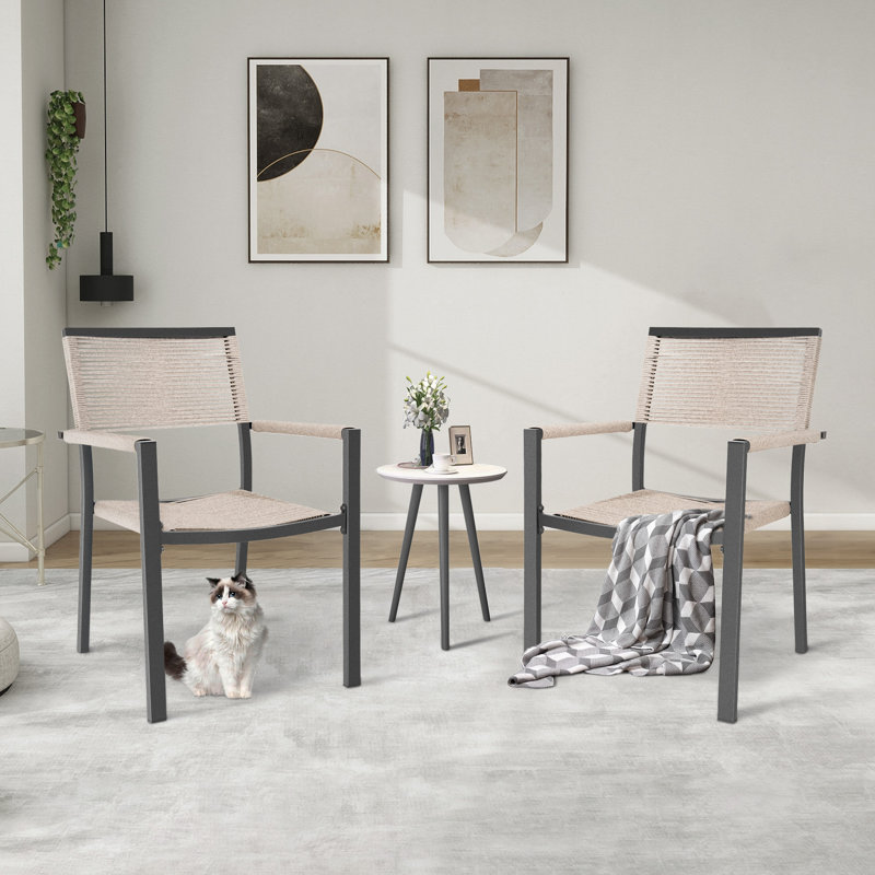 Chaises de patio en osier avec cadre en métal (ensemble de 2), Beige