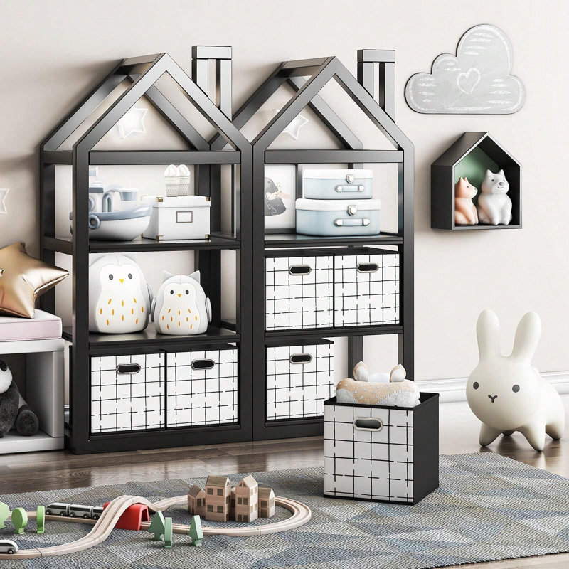 Paquet de 6 cubes de rangement en tissu avec poignée, bacs de rangement pliables de 11 pouces, paniers de rangement pour tablettes, boîtes de rangement pour bacs de rangement, noir