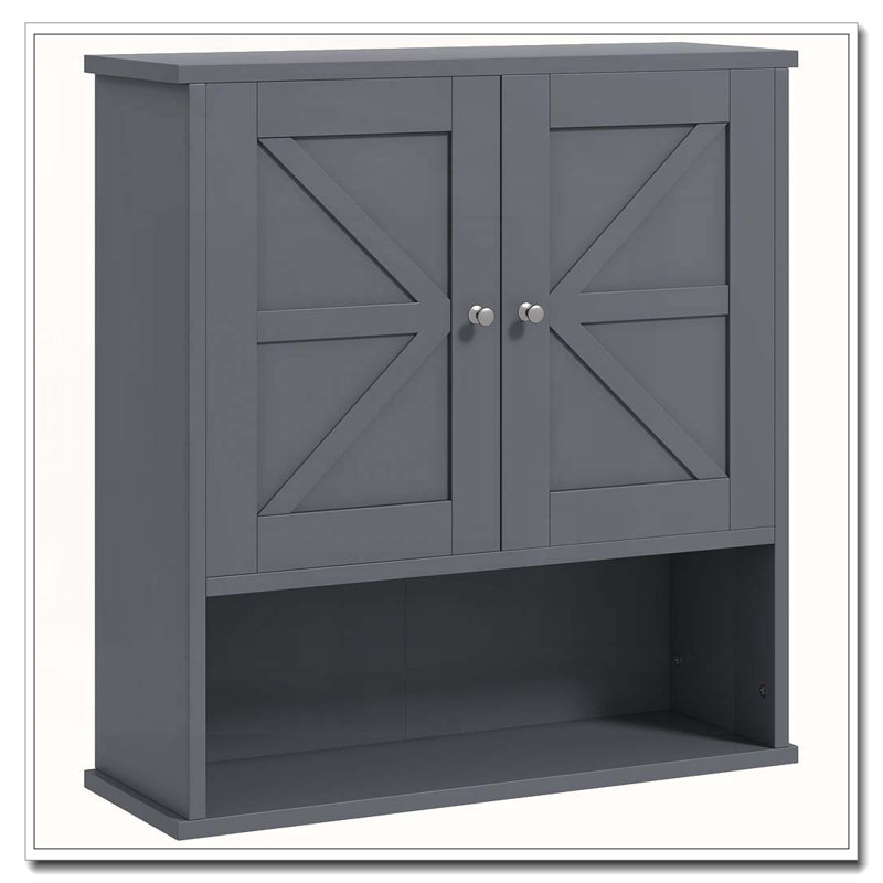 Armoire à pharmacie murale avec tablette ouverte et tablette réglable, Gris
